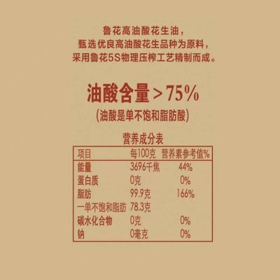 鲁花高油酸花生油高油酸花生油 铁罐装 5S物理压榨 油酸含量>75%5L/桶图4