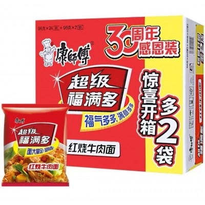 康师傅超级福满多红烧牛肉面96g*26袋/箱图4