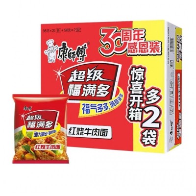 康师傅超级福满多红烧牛肉面96g*26袋/箱图2