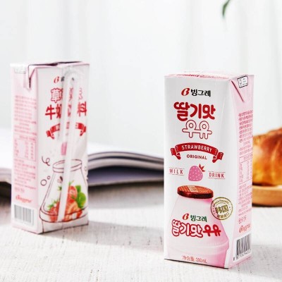 宾格瑞(BINGGRAE) 韩国进口牛奶 草莓味牛奶饮料 200ml*24盒图4
