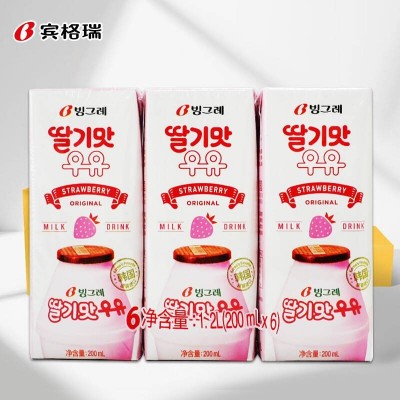 宾格瑞(BINGGRAE) 韩国进口牛奶 草莓味牛奶饮料 200ml*24盒图3