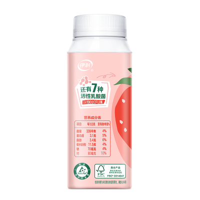 伊利畅轻0蔗糖利乐冠草莓燕麦酸奶 190g图2