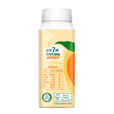 伊利畅轻0蔗糖利乐冠黄桃燕麦酸奶 190g*10瓶 整箱装图2