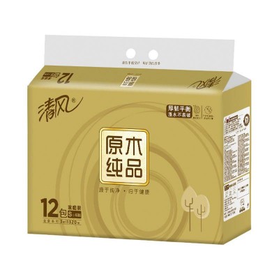 清风原木金装纸面巾3层110抽*12包图5