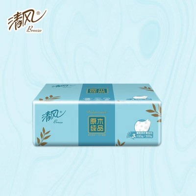 清风抽纸原木纯品3层四叶草压花抽取式面巾纸100抽/24包整箱图3