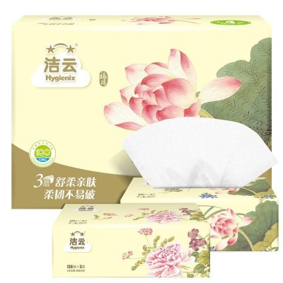 洁云(Hygienix) 抽纸福瑞国色3层136抽面巾纸* 4包图2