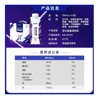 蒙牛特仑苏M-PLUS高蛋白低脂牛奶 250ml*10盒/箱6.0g蛋白含量图2