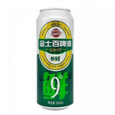 金士百醇鲜啤酒东北特产500ml*6罐装醇鲜9度易拉罐新鲜麦芽黄啤酒图5