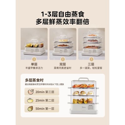 美的电蒸锅多功能家用三层大容量智能全自动早餐机蒸笼煮蛋神器图2