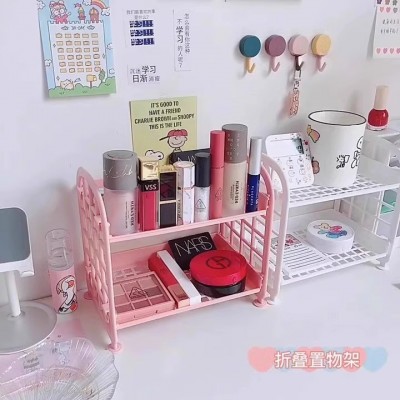 日系桌面双层收纳架学生宿舍化妆品置物架办公室桌上多层整理架子图4