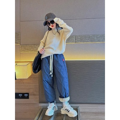 女童加绒裤子秋冬款新款大童羊羔绒童装冬季加厚儿童棉裤长裤图2