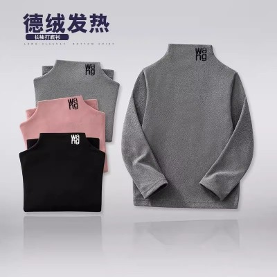 自发热德绒儿童半高领保暖打底衫高领加绒秋衣洋气男女童内搭上衣图2
