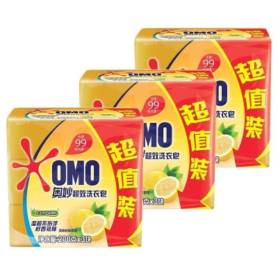 奥妙(OMO)洗衣皂超效洗衣皂柠香祛味(200gx3块) * 3组清新图2