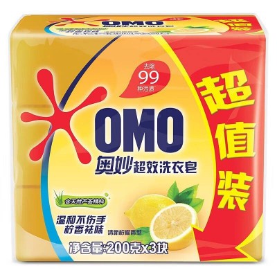 奥妙(OMO)洗衣皂超效洗衣皂柠香祛味(200gx3块) * 3组清新图7