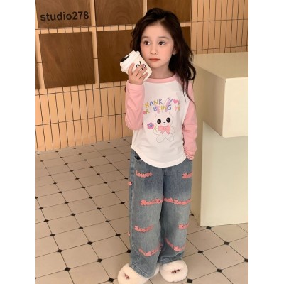 女童加绒刺绣牛仔裤新款儿童韩版秋冬休闲长裤女宝宝冬装裤子图4