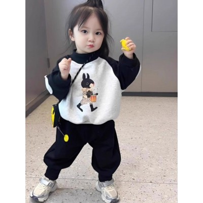 女宝宝卡通套装儿童洋气插肩袖加绒卫衣卫裤男女童加厚休闲幼儿园图3