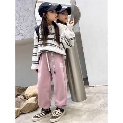 女童加绒裤子秋冬季新款运动裤女大童加厚休闲裤冬款儿童卫裤图3
