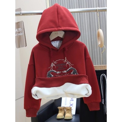 儿童装男童冬季红色龙年加绒卫衣新款本命年秋冬款大童拜年服图2