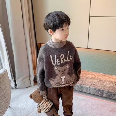 男童毛衣冬装新款时尚洋气儿童中小童加绒加厚毛线打底衫时髦图3