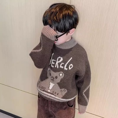 男童毛衣冬装新款时尚洋气儿童中小童加绒加厚毛线打底衫时髦图4