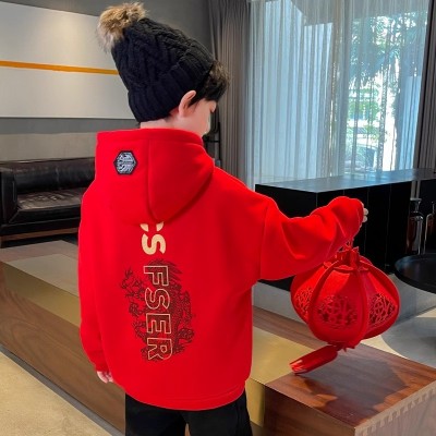 男童卫衣冬季加绒加厚拜年服龙年大儿童男孩新年喜庆红色洋气图4