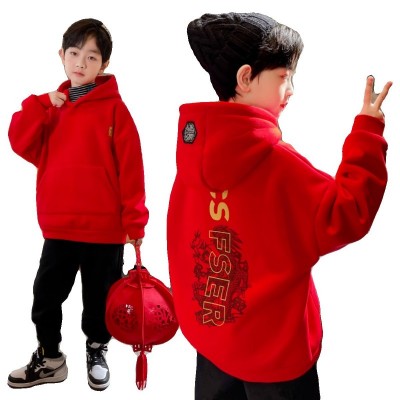 男童卫衣冬季加绒加厚拜年服龙年大儿童男孩新年喜庆红色洋气图5