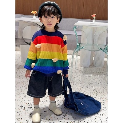 宝宝针织衫秋冬韩版彩虹毛衣男童酷帅童装秋季时尚儿童秋装内搭图5