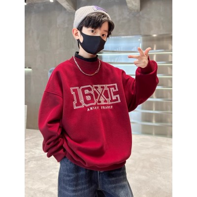 男童红色加绒加厚卫衣新款儿童年服冬装中大童男孩一体绒上衣图4