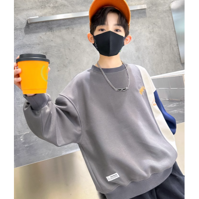 欧哥时尚灰色男童秋装大童秋冬加绒卫衣春秋款新款儿童装秋季一体绒上衣潮图3