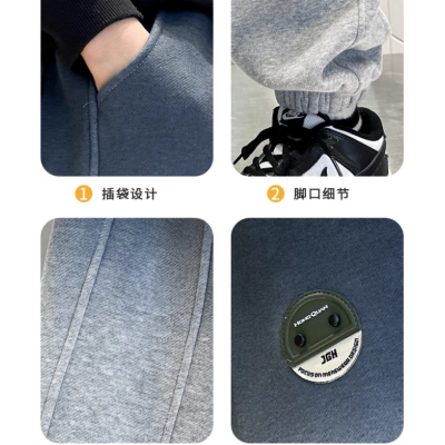 欧哥时尚灰色加绒男童冬季加绒裤子帅气时髦新款中大儿童秋冬装一体绒针织卫裤图5