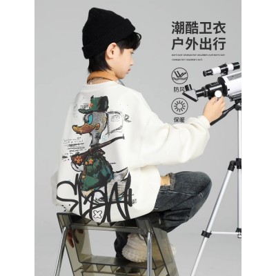bridges bear/奇斯熊白色加绒加厚男童秋装卫衣新款秋冬季中大童儿童男孩加绒加厚春秋款酷帅潮图3