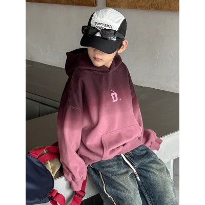 FAIRYSWALLOW/精灵铭燕酒红色春秋款男童连帽卫衣春秋冬季加绒新款儿童秋季一体绒加厚上衣中大童图3