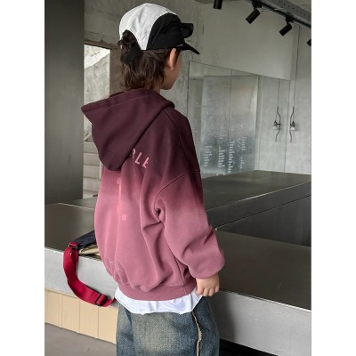 FAIRYSWALLOW/精灵铭燕酒红色春秋款男童连帽卫衣春秋冬季加绒新款儿童秋季一体绒加厚上衣中大童图4