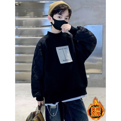 酷尔迪尼黑色男童夹棉加厚卫衣春秋冬款男孩冬季新款中大儿童冬装痞帅上衣图4