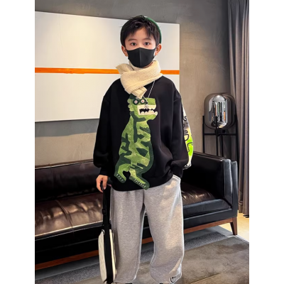 BOBOELEPHANT/泡泡象黑色加绒加厚版儿童装男童冬装加绒卫衣新款春秋冬款中大童加厚男孩冬季上衣图2