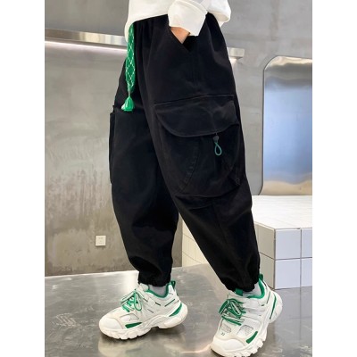 bridges bear/奇斯熊黑色加绒加厚男童工装裤新款加绒加厚春秋季休闲裤男孩中大儿童秋冬款裤子图5