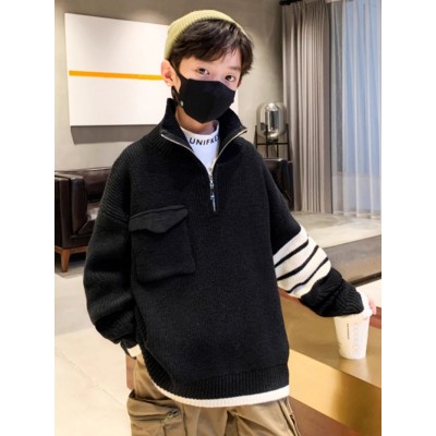 欧哥时尚黑色男童加厚毛衣秋冬装新款儿童冬季针织衫中大童冬款线衣帅气潮图5