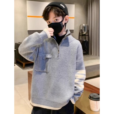 欧哥时尚灰色男童加厚毛衣秋冬装新款儿童冬季针织衫中大童冬款线衣帅气潮图3