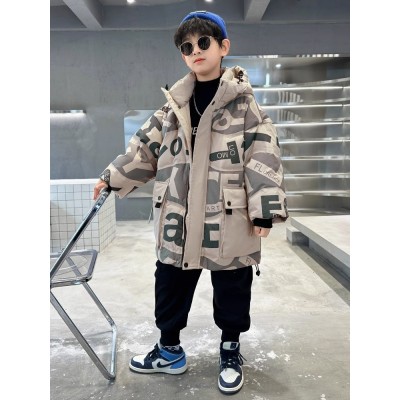 bridges bear/奇斯熊杏色棉服男童羽绒棉服外套新款棉袄中大童儿童冬季棉衣冬装加厚夹棉潮图3