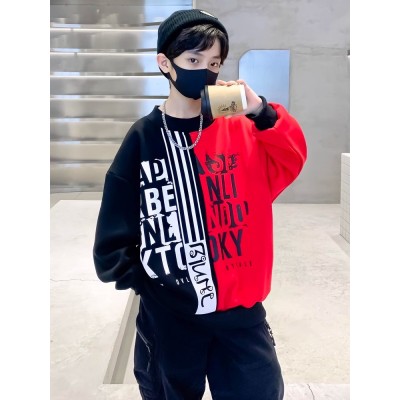 BECAREBO/倍呵宝黑红色儿童装男童冬装加绒卫衣新款秋冬款上衣加厚中大童男孩冬季潮图5
