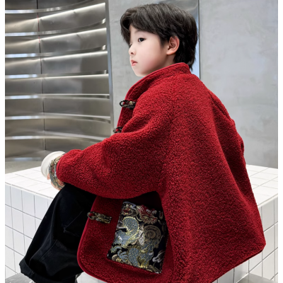 酷尔迪尼红色男童加绒外套儿童龙年国风新年拜年服秋冬季过年喜庆棉服唐装图3