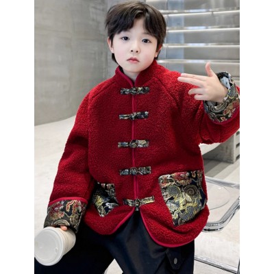 酷尔迪尼红色男童加绒外套儿童龙年国风新年拜年服秋冬季过年喜庆棉服唐装图5