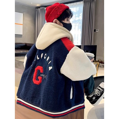 bridges bear/奇斯熊藏青色男童外套秋冬款新款加绒加厚冬季中大童儿童男孩冬装羊羔绒潮图4