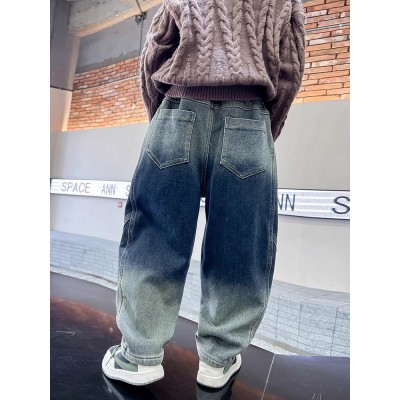 BABY＆HH/宝贝亨亨渐变蓝色男童秋冬季加绒渐变直筒休闲牛仔裤新款儿童男孩帅气加厚裤子图4