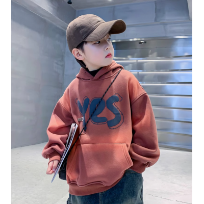 BABY＆HH/宝贝亨亨脏橘色男童秋冬扎染连帽加绒卫衣新款中大儿童冬季潮牌炸街加厚上衣图4