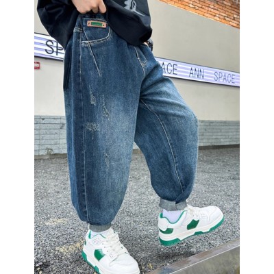酷尔迪尼蓝色男童牛仔裤子春秋款新款中大儿童秋装休闲长裤加绒男孩痞帅潮图5