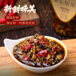 梁嘉老坛酸菜酱腌菜辣味下饭菜瓶装拌饭拌面外婆菜 老坛酸菜458克*1瓶图2