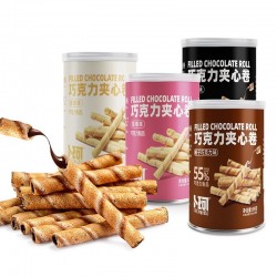 卜珂黑巧克力夹心卷蛋卷夹心饼干脆卷三罐装网红办公室休闲零食图3